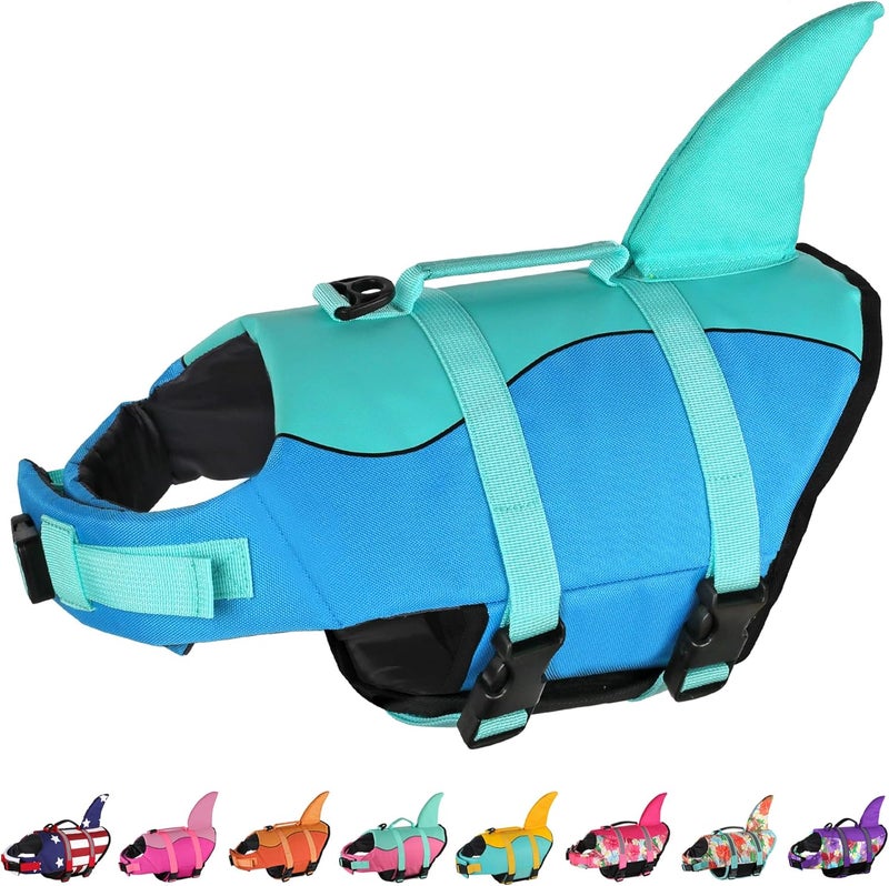 Dogcheer Dog Life Jacket, Cute Shark Dog Life Vest for Swimming Boating with Superior Buoyancy and Rescue Handle, Adjustable Puppy Floating Swim Vest for Small Medium Large Dogs(Pool Blue,S) - Image 1